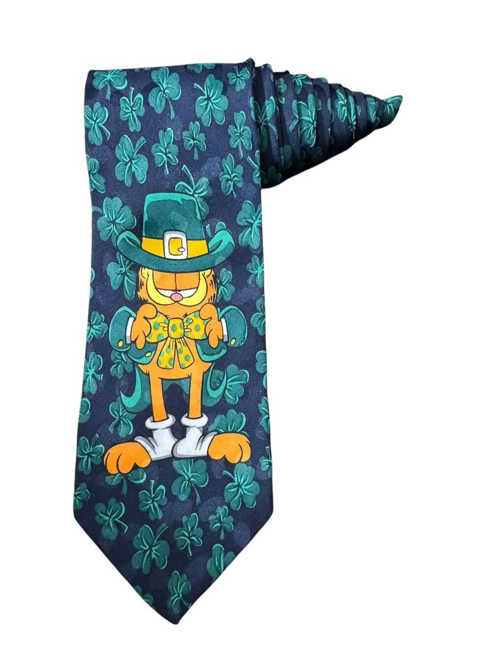 Addiction Garfield St Patrick’s Day Shamrock Four Leaf Clover Vintage Necktie